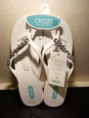 OKA B Alexa White Rhinestone Wedge Heel Sandals